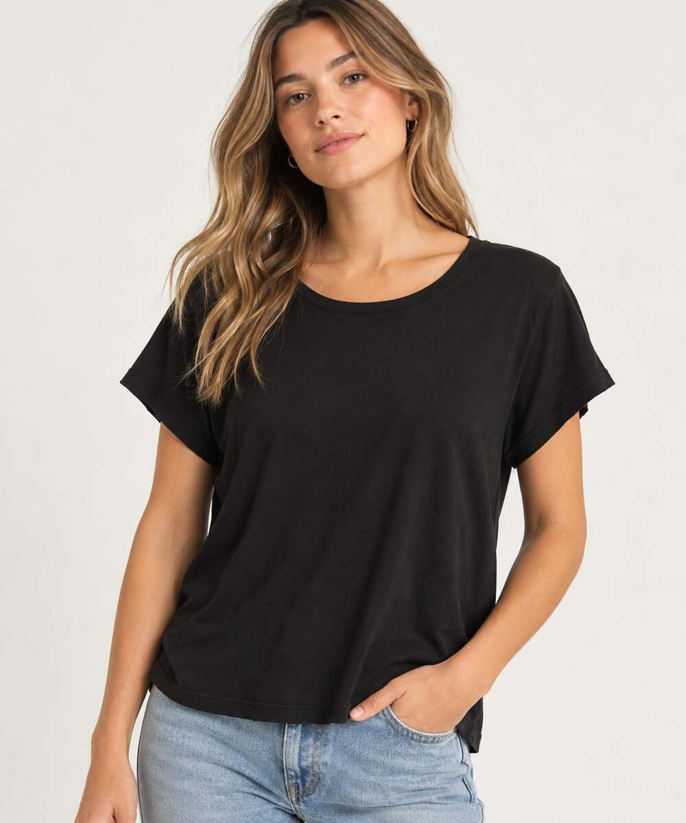 Quince Bamboo Scoop Neck Dolman Tee Shirt Black XL